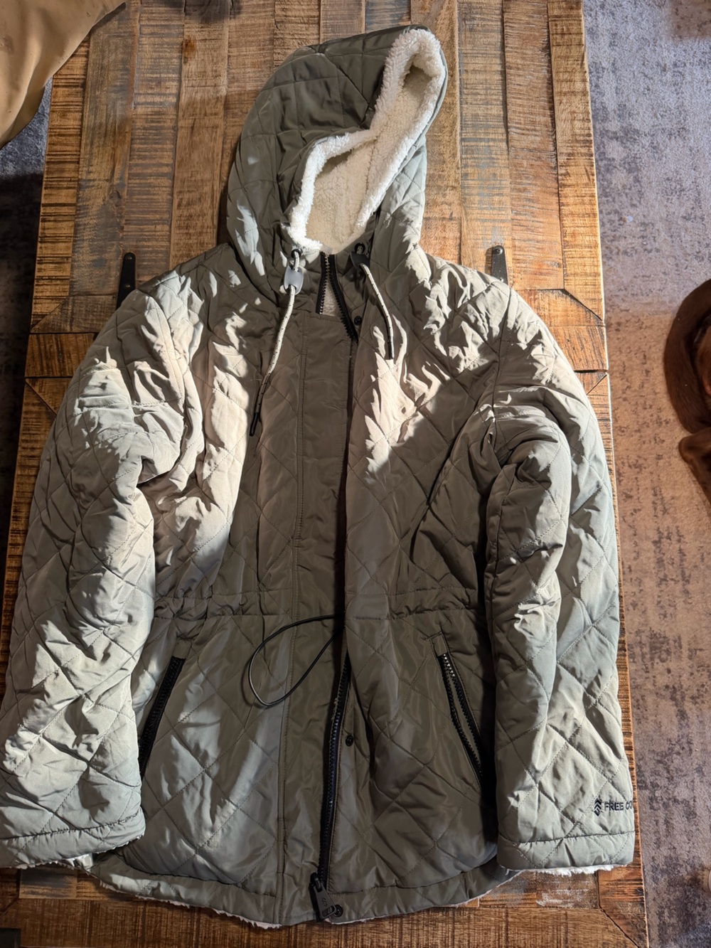 Free Country Quilted Hooded Puffer Jacket in Olive
